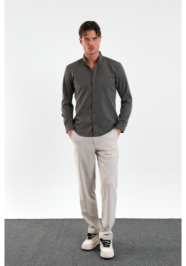 Redline Flex Slim Fit Yumuşak Kolay Ütü Nefes Alan Erkek Gömlek Gri