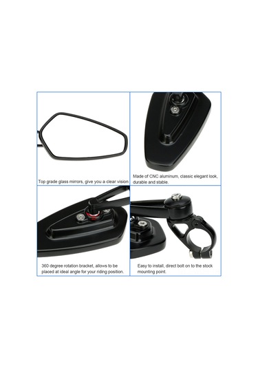 Neevoyu Motosiklet İçin Cnc Alüminyum Geribakış Aynaları - Evrensel Uyumlu, 360 Derece Döner, Şeffaf Görünüm, Dayanıklı, Kolay Kurulum 2 Adet
