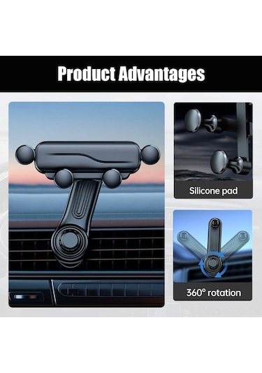 Geeksen Siyah Evrensel Araç Havalandırma Telefon Tutucu: Döner Kütle İndüksiyonu, Genişletilebilir Kollü Ve Sabit Tutma Özelliği