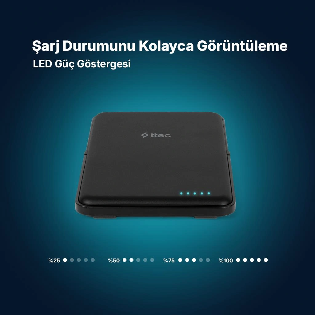 Ttec Recharger M 5.000mah Magsafe Uyumlu Pd 20w Stantlı Kablosuz Taşınabilir Hızlı Şarj Aleti 2bb235 siyah