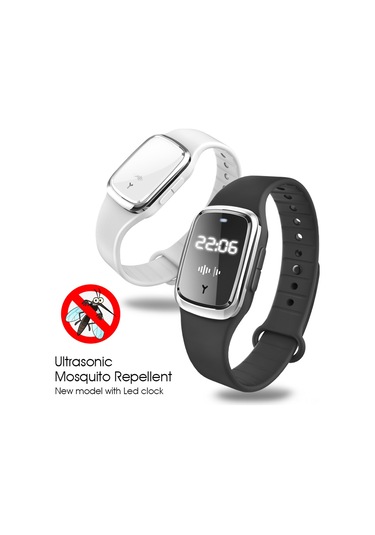 Aubyhe M2 Ultrasonik Kovucu Bileklik, Saat Fonksiyonlu, Çocuk-yetişkin-hamile Uygun, Siyah Silikon Metal, 7 Gün Kullanim Süresi