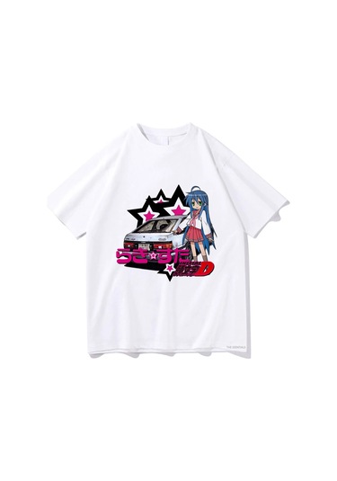 Ssentıal Anime Şanslı Yıldız Konata Karikatür T-shirt - Unisex Pamuk Manga Baskılıkahverengierkek Kahverengi