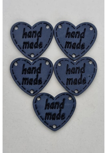 Dikilebilir Deri Kalp Figürlü Handmade Etiketi Lacivert 5 Adet