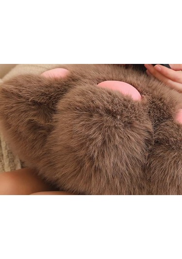 Lemestar Kedi Ayakşığı Desenli Yumuşak Plüsh Bel Yastığı - Ofis, Araba, Koltuk Desteği Ve Dekor Koyu Kahverengi, 45 Cm Koyu Kahverengi