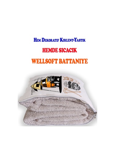 Camping Baskılı Dekoratif Yastık Kırlent Opsiyonel Battaniye 2 İn 1 Çok Renkli