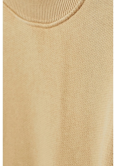 Represent Initial V Notch Sweater, Pamuklu Fleece, Minimalist Ve Lüks Günlük Sweater Açık Kahverengi