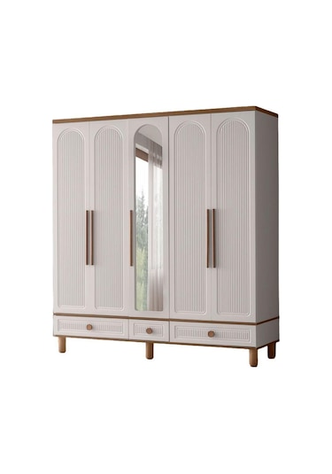 %100 Mdf-aytaşı-bohem Mahlas 5 Kapaklı Aynalı Gardırop