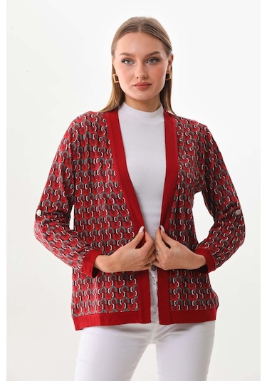 Sistas Kadın Desenli Kol Detaylı Ceket 23959 Bordo