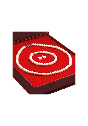 Chavin Doğal Inci Kolye Küpe Bileklik 925 Ayar Gümüş Set Df91 (478255530)