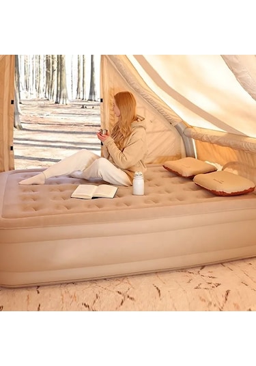 Efsane Kamp Double Yüksek Otomatik Şişen Dahili Pompalı Çift Kişilik Yatak Bej