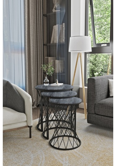 Emga Home Zenith Zigon Sehpa - Antrasit Mermer Antrasit