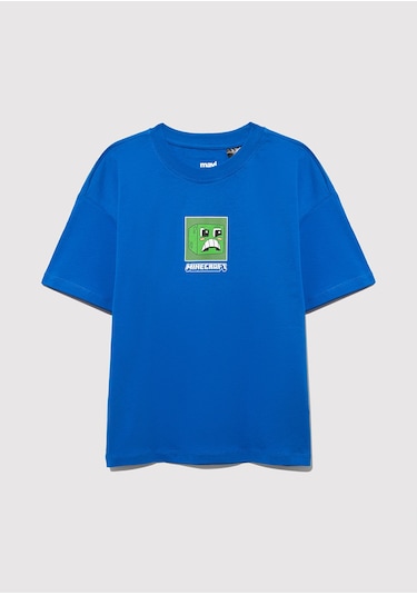 Mavi - Minecraft Baskılı Mavi Tişört 6610342-82491 Mavi