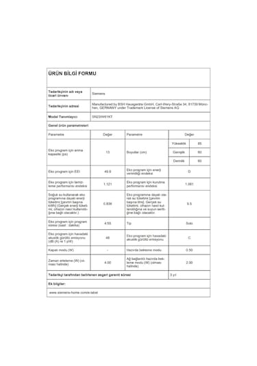 Siemens SN23IW61KT 5 Programlı 13 Kişilik Bulaşık Makinesi