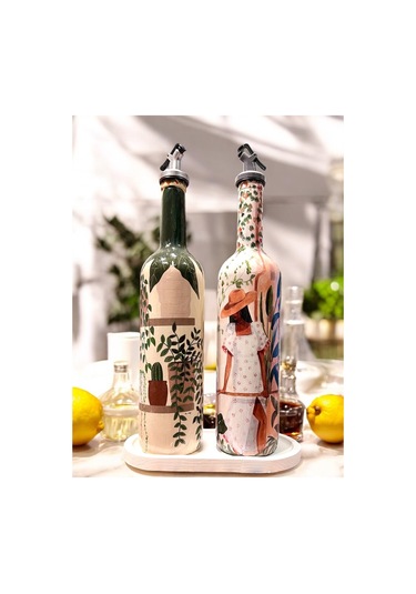 Latin Amerikalı Kadın Ve Kaktüs Desenli Özel Tasarım Yağdanlık-sirkelik Sosluk Seti- Ev Ve Mutfak De Krem