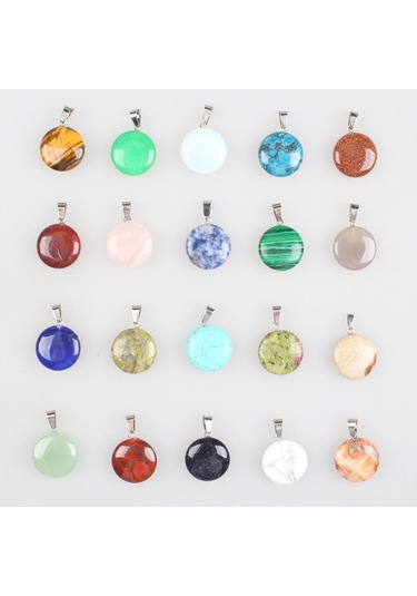 Soulader Doğal Taş Kolye Ucu Malakit Akik Kaplan Gözü Turkuaz Kristal Yuvarlak Charm Bijuteri Takı Tasarımı Kolye Bileklik Yapım Malzemeleri Çok REnkli