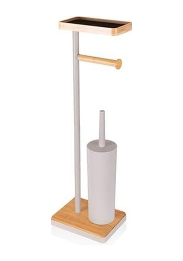The Mia Bambu Tepsili Ve Fırçalı Tuvalet Kağıdı Standı Gri Glv0761 Gri