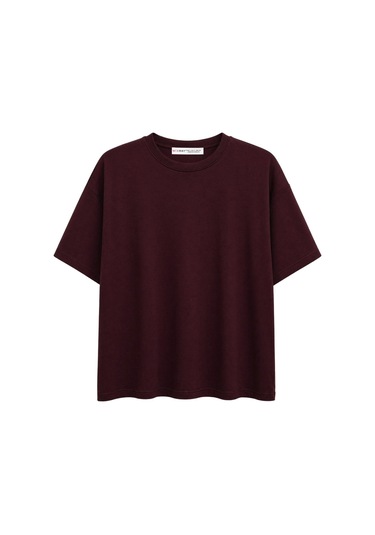 Mixray 2101 Kadın Bisiklet Yaka Soft Oversize Basic Modal T-shirt Bordo