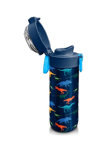 Coral High Kids Lacivert Mavi Dinozor Desenli Pipetli Ve Direkt İçim Çelik Termos 500 Ml 31907 Lacivert - Mavi