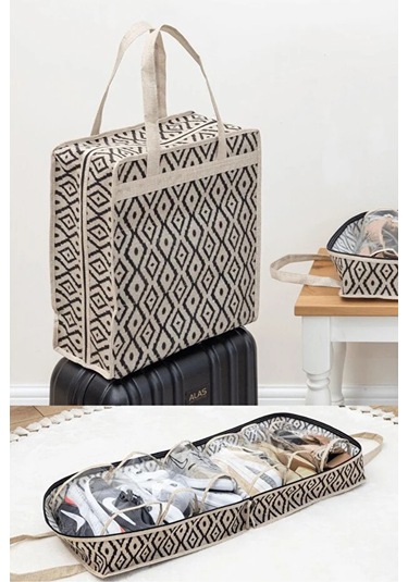 Bohe Ayakkabı Çantası- Valize Asılır Düzenleyici Çanta-seyahat Çantası Bej