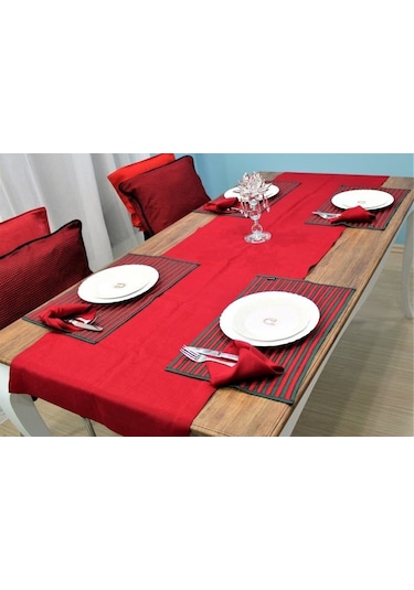 40x150 Kırmızı Runner Yılbaşı Masa Runner Pamuk İnce Kumaş