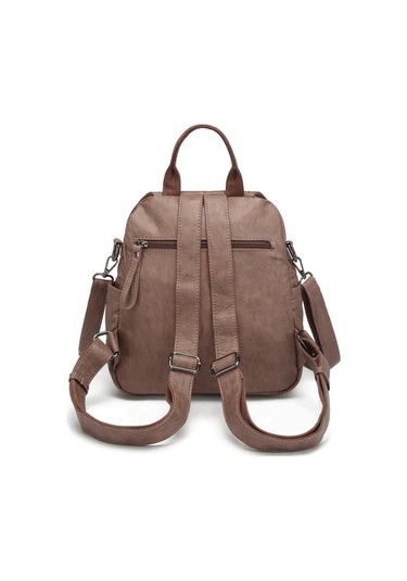 Yıkama Deri Sırt Askılı Kadın Çantası 21-k Barcelona 1908 Açık Vizon