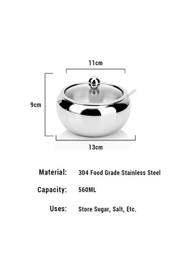 Paslanmaz Çelik Şeker Kase Kapaklı Ve Kaşık Taşınabilir Şeker Kutusu Mutfak Konteyner Pişirme Şeker Baharat Kavanoz Depolama Şişesi Şeker Ve Amp Krema Tencere 4 Izgara