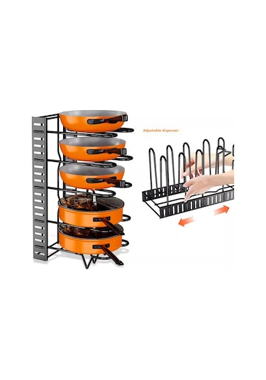 Yifomall Siyah Dik Konumlu 8 Katlı Çift Taraflı Çelik Tencere Rafı - Yüksek Dayanıklı, Yüksekliği Ayarlanabilir Mutfak Gereçleri Depolama Organizerı Diğer