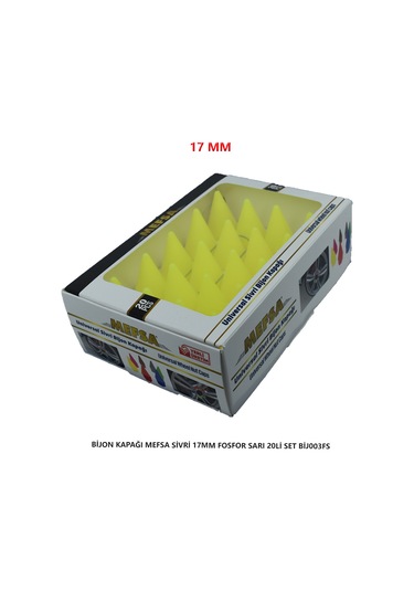 Bijon Kapağı Sivri 17 Mm Fosfor Sarı 20 Li Set
