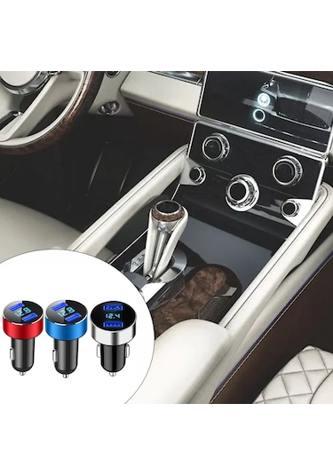 Hy-36 Çift Usb Araç Şarj Cihazı Metal Alüminyum Renkli Yan Çift Usb Şarj Cihazı - Gümüş Rengi