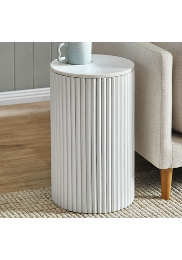 Mariposa Bohem Ahşap Yan Sehpa Beyaz