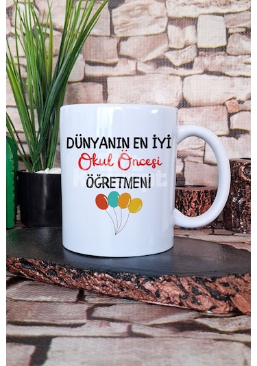 Dünyanın En İyi Okul Öncesi Öğretmeni Baskılı Doğum Günü Öğretmenler Günü Hediye Kupa Bardak Beyaz