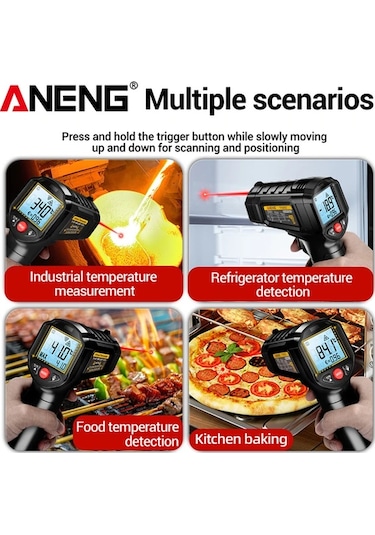 Boatshop1 1 Adet Aneng Th202 Kızılötesi Termometre Higrometre Temassız Ölçüm -50 600 Lcd Ekran Abs Reçine Pil İle Çalışır Th202 Red