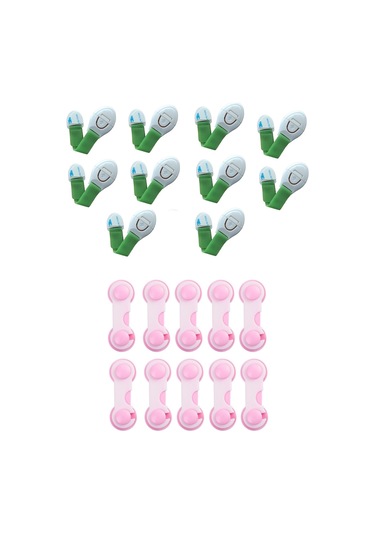 Bebek Çocuk Güvenlik Seti Kapak Dolap Çekmece Kilidi 10+10 Adet Çok Renkli