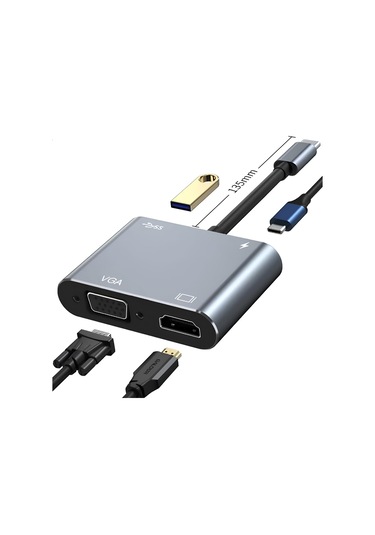 Speeduf Type-c 4 In 1 4k Hdmı Vga Usb 3.0 Type-c Şarj Girişli