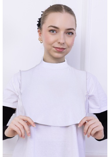 Balıkçı Yaka Boyunluk Beyaz - Dik Yakalı Kadın Tesettür Penye Yarım Body Hijab Namaz Boyunluğu Beyaz