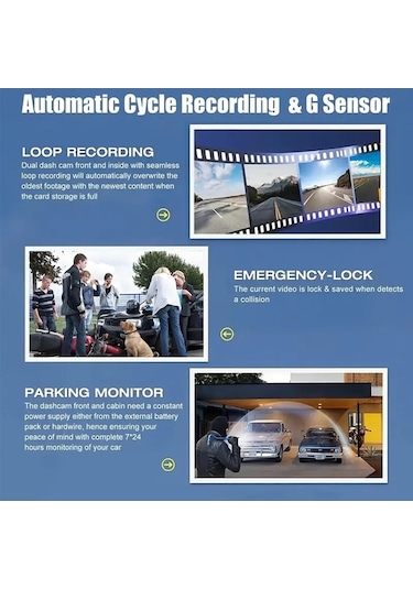 Novahub 1080p Araba Dvr Dash Kamera - 3 Lensli Sürüş Kaydedici - Gece Görüşü - Park İzleme - Çarpışma Kilitleme - Döngü Kaydı - Geri Vites Görüntüsü