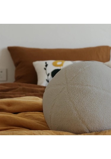 Woodesk Ballo, Dekoratif Top Kırlent, Yastık, Çap 25 Cm, Bej Renk