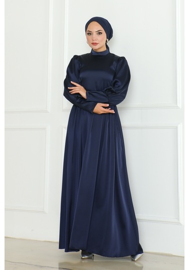 Kuşaklı Saten Abiye 1136 - Lacivert