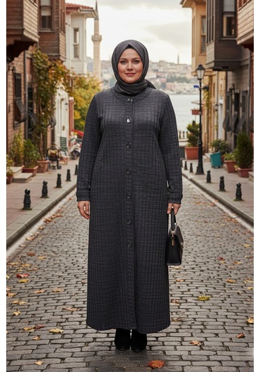 Hesna Kadın Nurel Büyük Beden Kışlık Kare Çıtçıtlı Lacivert Pardesü Lacivert