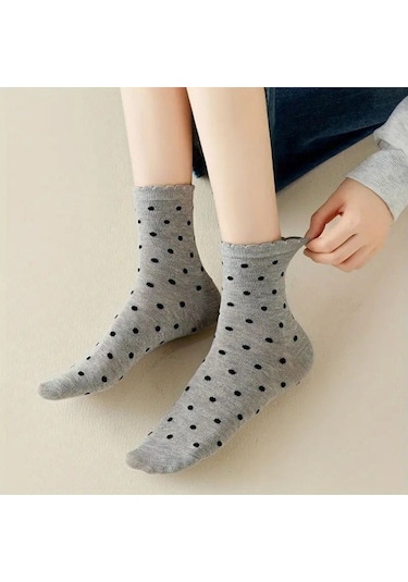 Trampler 5 Çift Kadın Puantiyeli Uzun Çorap Kadın Kolej Çorap Çok Renkli