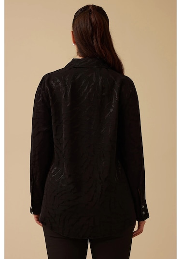 Galaxi Kadın Büyük Beden Jakarlı Düğmeli Gömlek 4011 Siyah Siyah