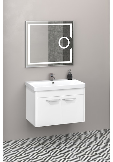 Mauna 80 Cm Banyo Dolabi Mercekli Led Ayna - Beyaz (Boy Dolap Hariç) Çok Renkli