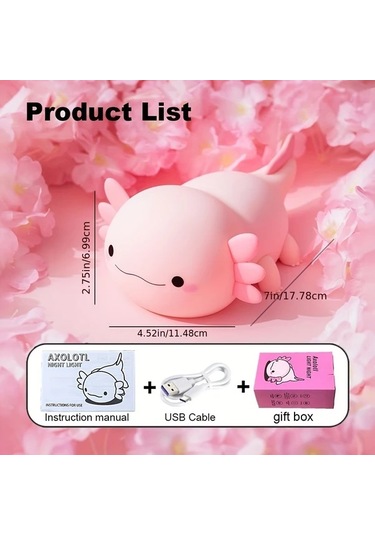 Honeybeeshop Sevimli Akulot Gece Lambası Pembe Dokunmatik Usb Şarj Edilebilir Led Bebek Odası Dekoru Pembe