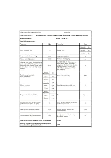 Arçelik 9100 M 1000 Devir 9 KG Çamaşır Makinesi