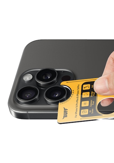Buff Apple Uyumlu iPhone 16 Pro Max / 16 Pro Titanyum Lens Koruyucu Black