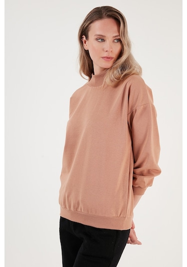 Lela Pamuklu Dik Yaka Basic Örme Bayan Sweat 5863323 Bisküvi