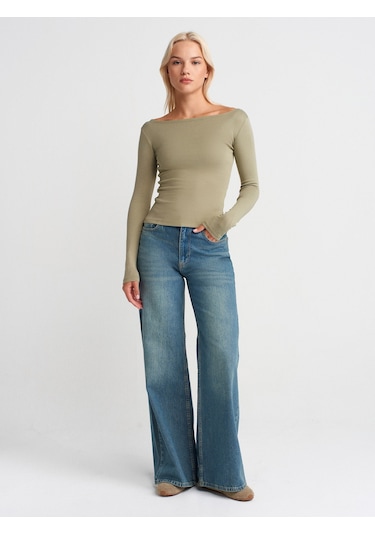 Dilvin 31332 Kayık Yaka Uzun Kollu Top-çağla Çağla