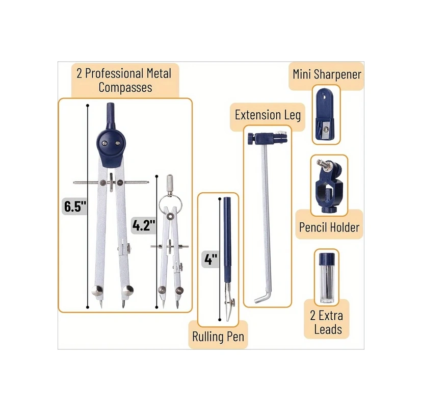 Wangxi Kırmızı 13 Parça Profesyonel Geometri Seti, Mühendisler İçin Metal Pergel Ve Çizim Araçları