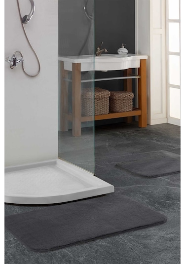 Elart Banyo Paspas Takımı 2li Kaydırmaz Tabanlı Peluş Antrasit