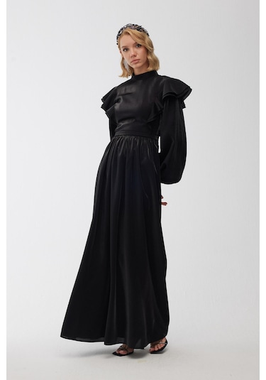 Işıltılı Grace Abiye Elbise Siyah Siyah